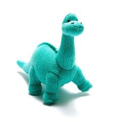 Knitted Diplodocus Dinosaur Rattle Ice Blue